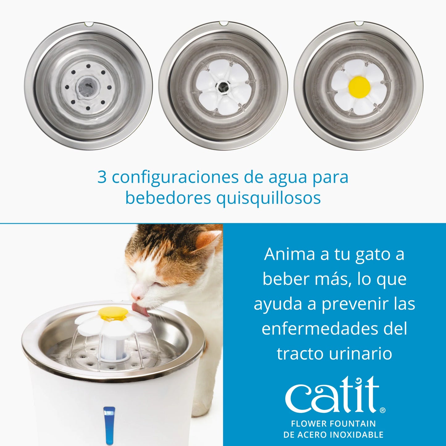Catit Flower Fountain Acero Inoxidable (3 Litros) - Fuente para Gatos