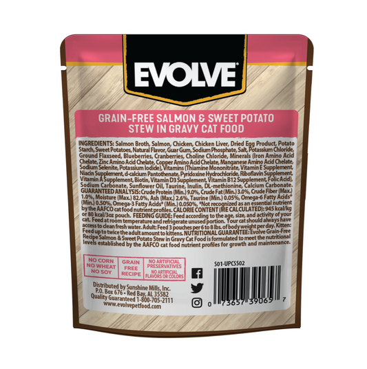 Evolve Cat Grain Free Pouch Salmón y Papa Dulce - Alimento Húmedo para Gatos