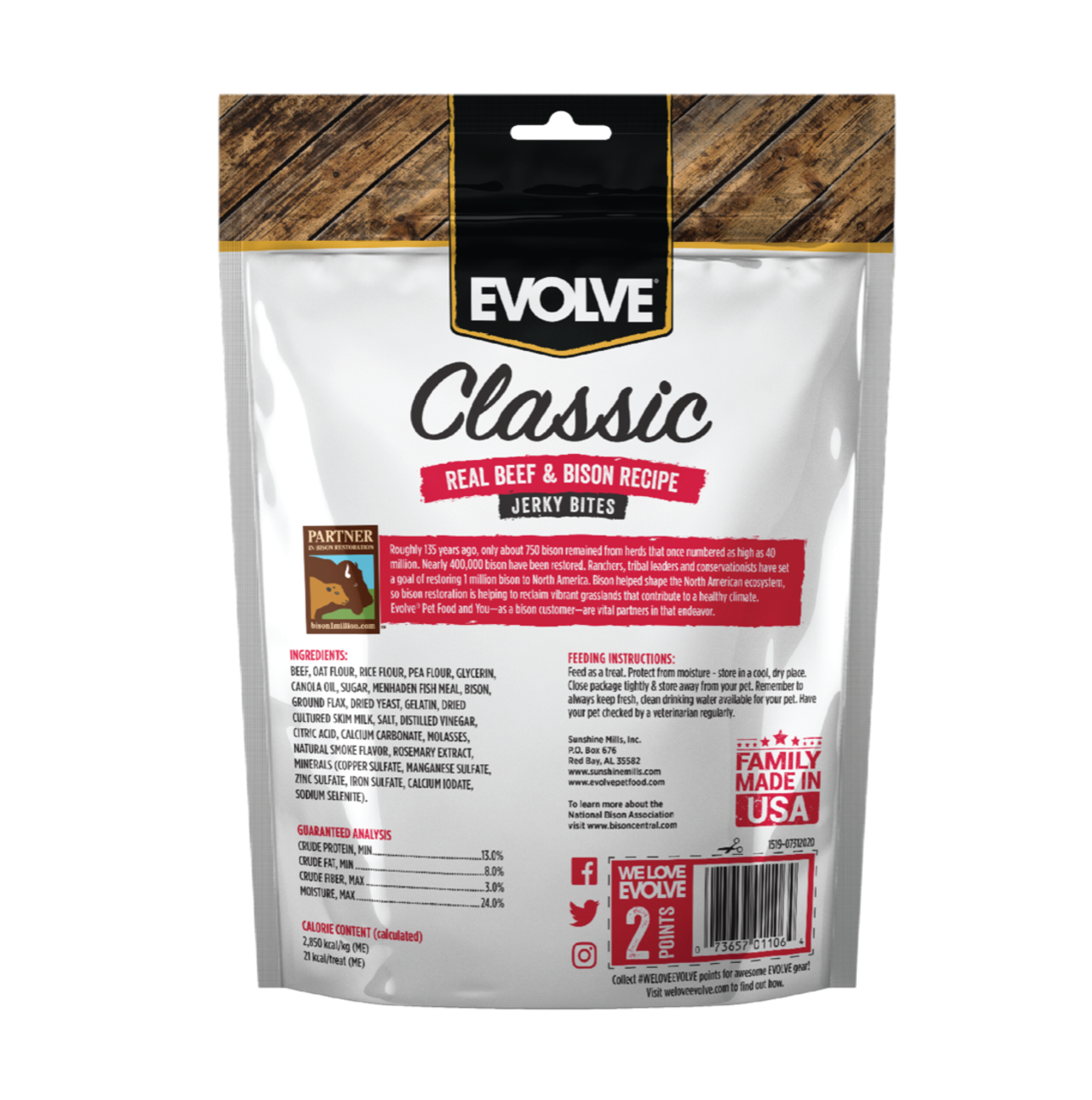 Evolve Classic Jerky Bites Carne y Bisonte - Snacks para Perros