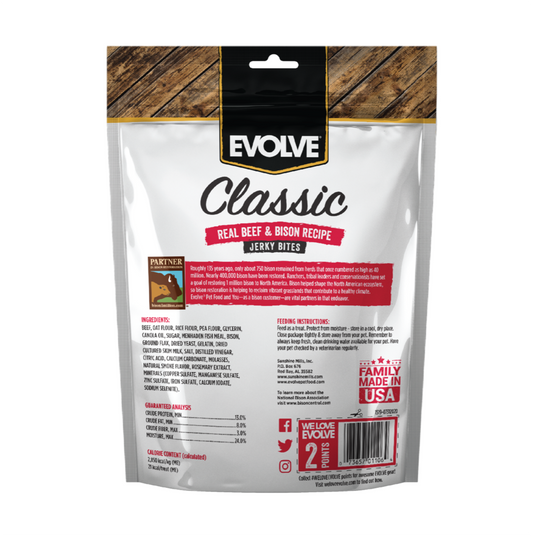Evolve Classic Jerky Bites Carne y Bisonte - Snacks para Perros