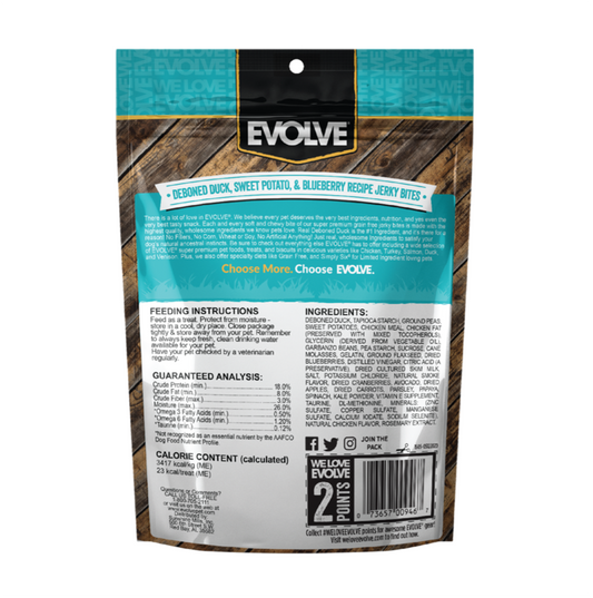 Evolve Grain Free Jerky Bites Pato - Snacks para Perros
