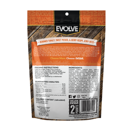 Evolve Grain Free Jerky Bites Pavo - Snacks para Perros