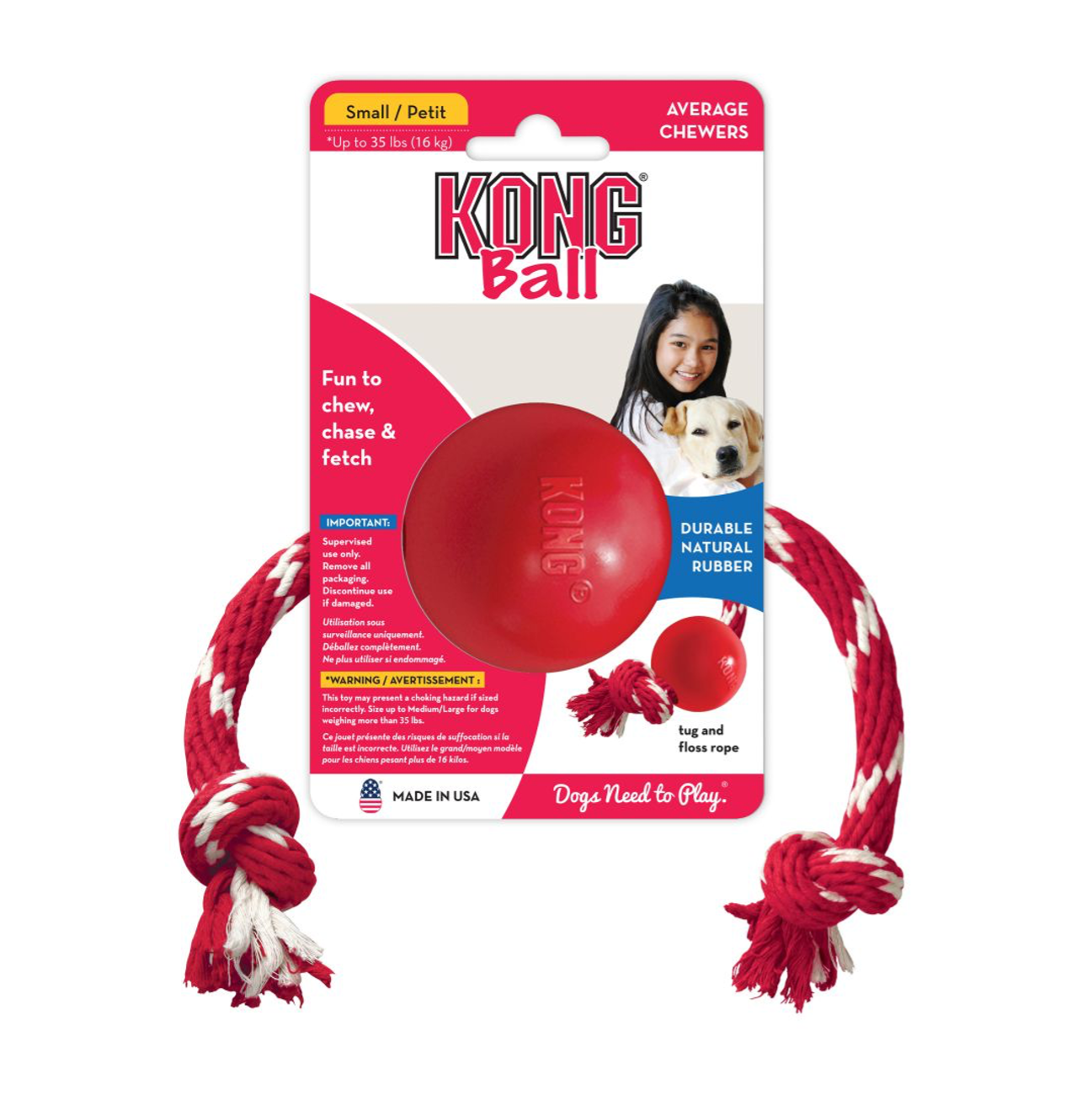 Kong Ball with Rope Small - Juguetes para Perros