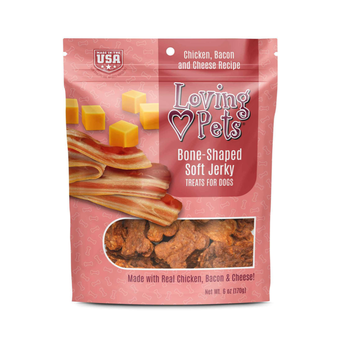 Loving Pets Bone-Shaped Soft Jerky Bacon and Cheese - Snacks para Perros