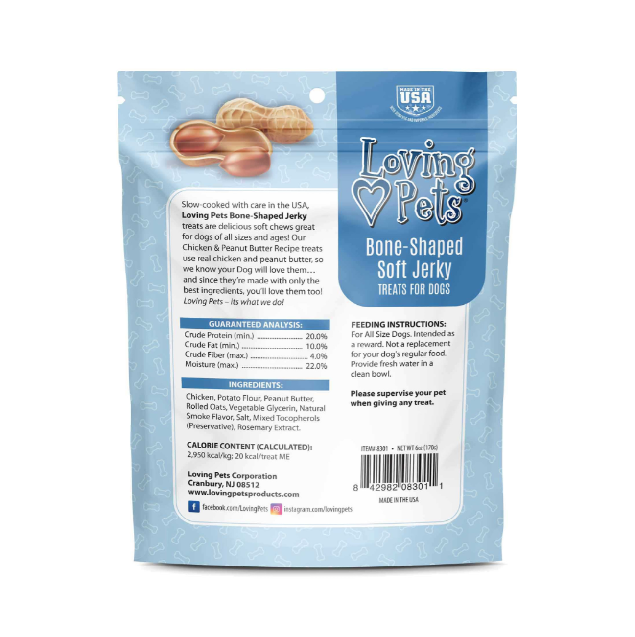 Loving Pets Bone-Shaped Soft Jerky Peanut Butter - Snacks para Perro