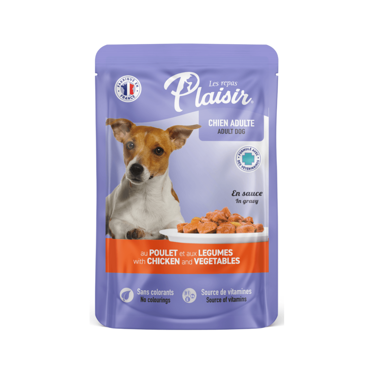 Plaisir Pouch Perro Trocitos de Pollo y Verduras - Comida húmeda para Perros