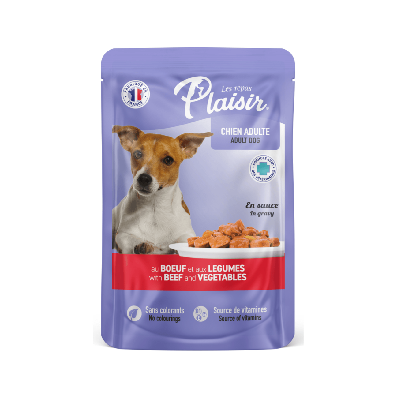 Plaisir Pouch Perro Adulto con Trocitos de Carne y Verduras en Salsa - Alimento Húmedo para Perros