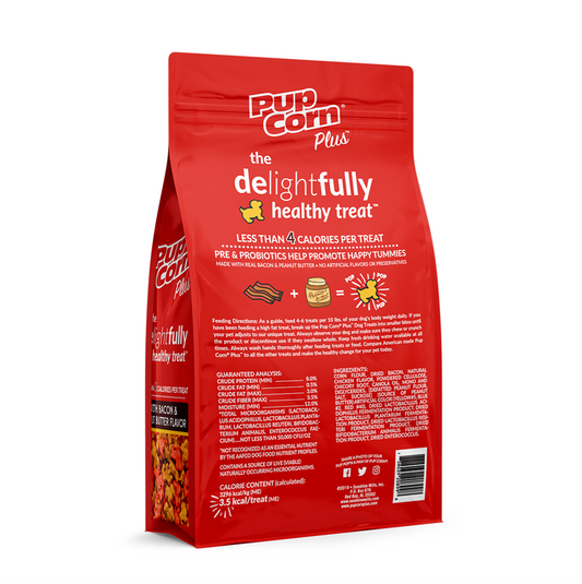 Pup Corn Plus Tocineta y Mantequilla de Maní - Snacks para Perros
