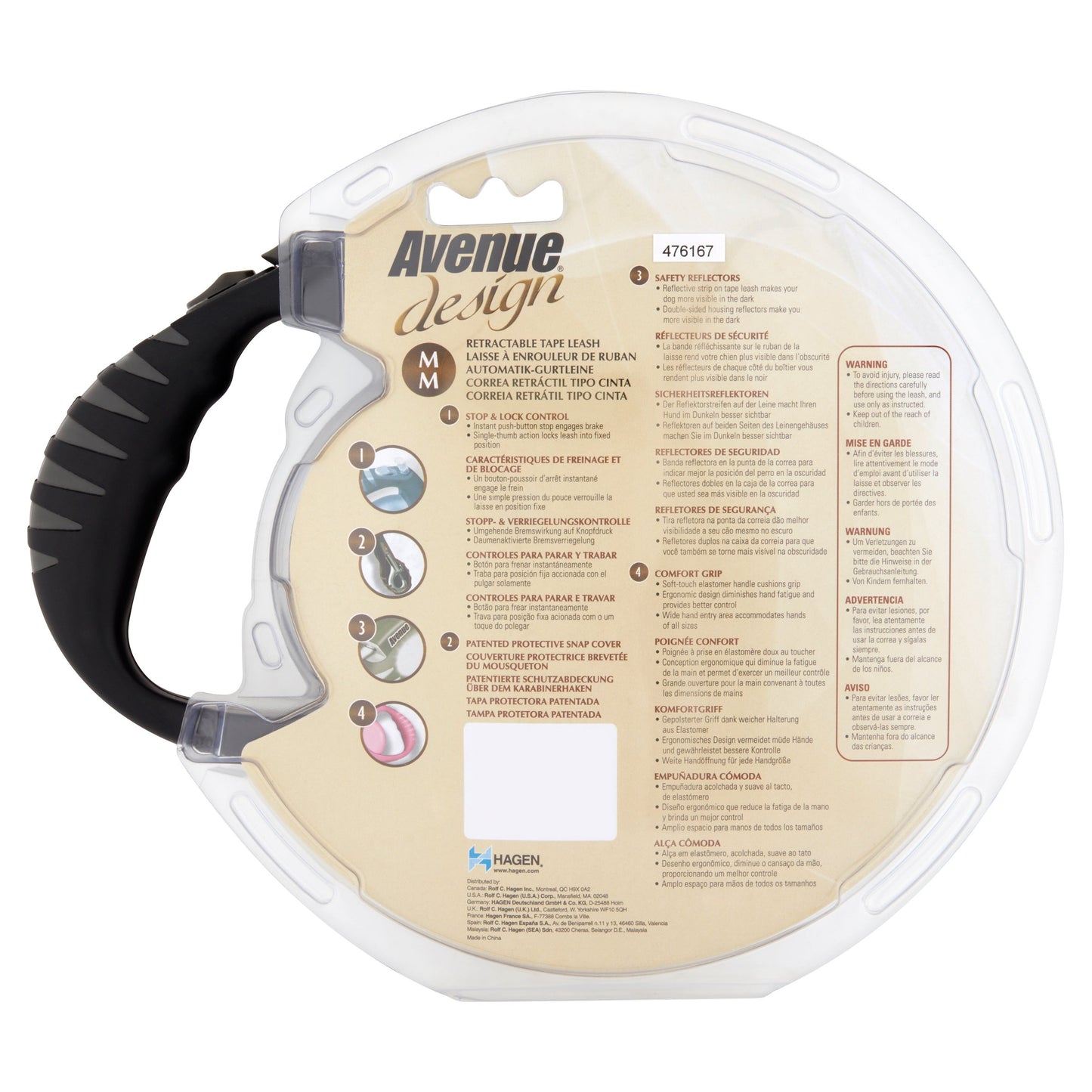Correa Retráctil Cinta Avenue Design Negro - Correa Retráctil para Perros