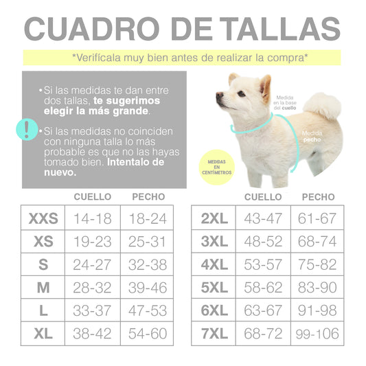Cuadro de tallas ropa para perros y gatos Wawaw