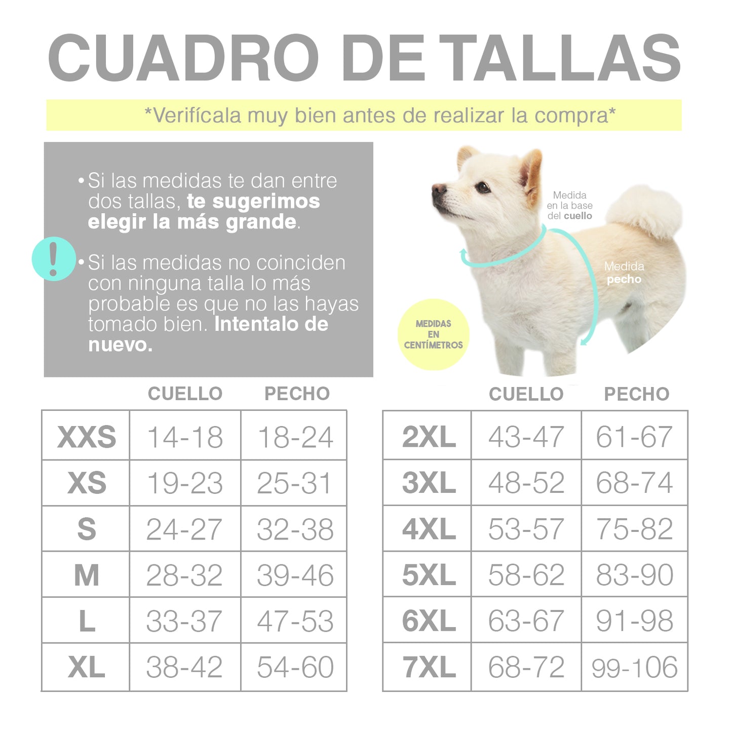 Cuadro de tallas ropa para perros y gatos Wawaw