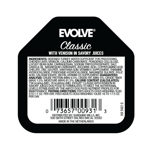 Evolve Classic Crafted Meals Venado - Alimento Húmedo para Perros