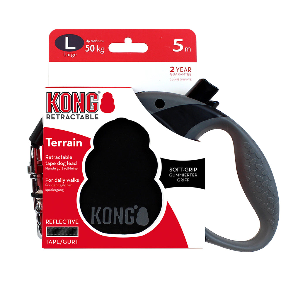 Kong Correa Retráctil Terrain Negro - Correa Retráctil para Perros