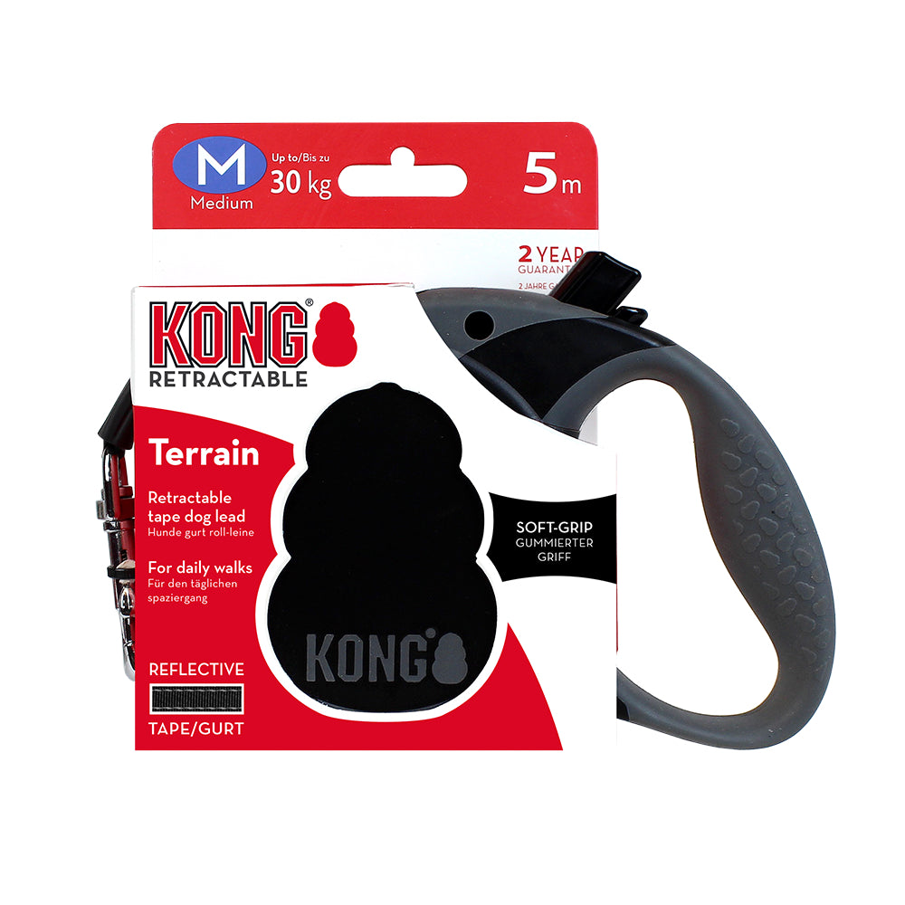 Kong Correa Retráctil Terrain Negro - Correa Retráctil para Perros