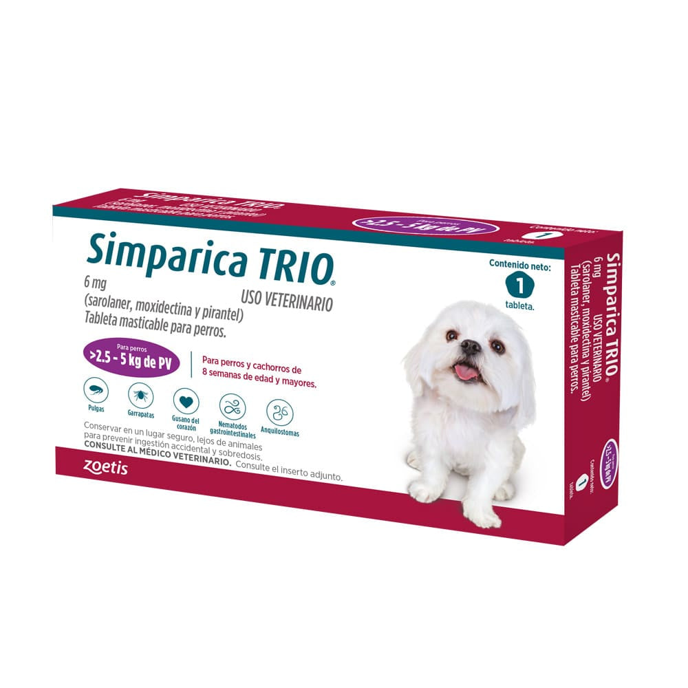 Simparica Trio para Perros de 2.5 a 5 KG - Antipulgas y Desparasitante