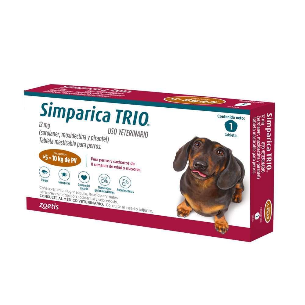 Simparica Trio para Perros de 5 a 10 KG - Antipulgas y Desparasitante para Perros