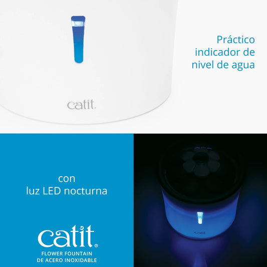 Catit Flower Fountain Acero Inoxidable (3 Litros) - Fuente para Gatos