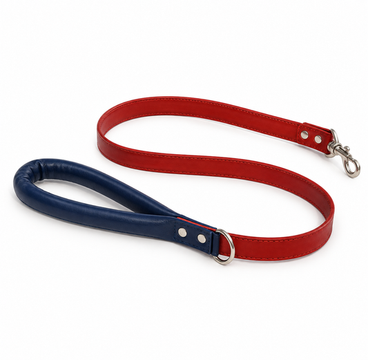 Correa Cuero Rojo/Azul Oscuro - Correas para Perros