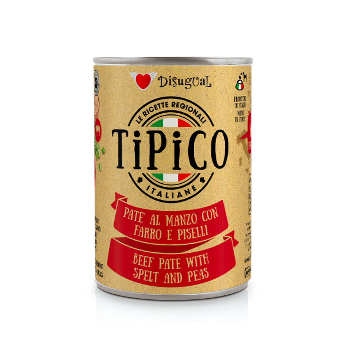 Disugual Tipico Dog Carne con Espelta y Guisantes - Alimento Húmedo para Perros