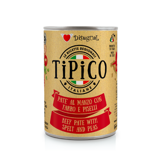 Disugual Tipico Dog Carne con Espelta y Guisantes - Alimento Húmedo para Perros