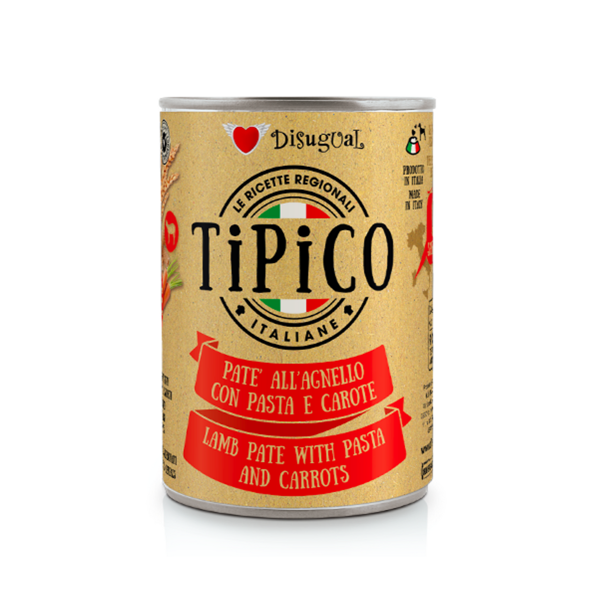Disugual Tipico Dog Cordero con Pasta y Zanahoria - Alimento Húmedo para Perros