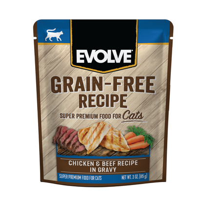 Evolve Cat Grain Free Pouch Pollo y Res - Alimento Húmedo para Gatos