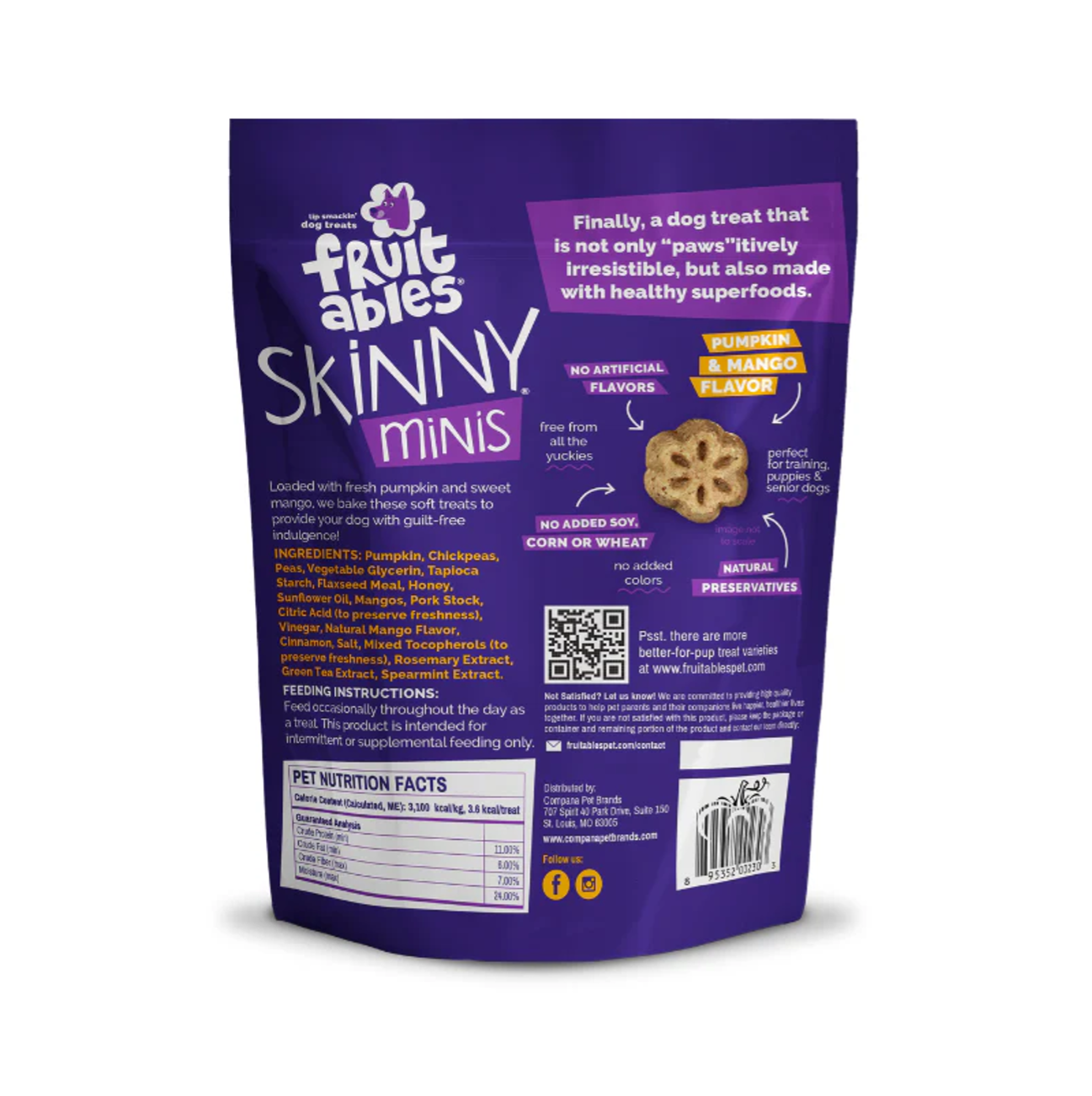 Fruitables Skinny Minis Pumpkin Mango - Snacks para Perros