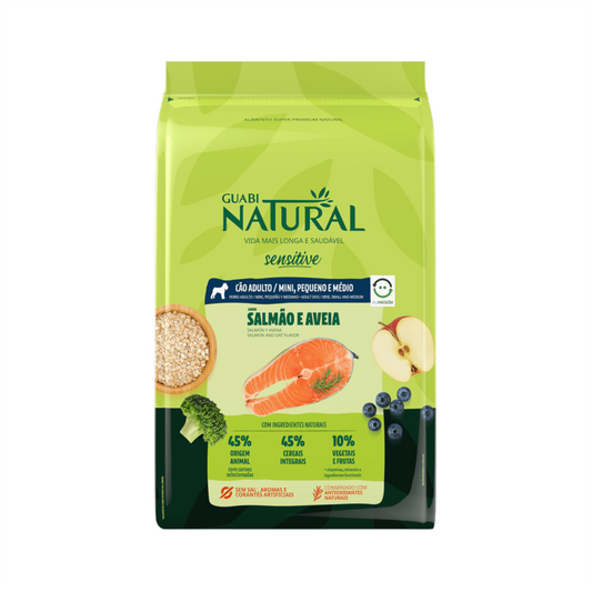 Guabi Natural Perro Sensitive Mini, Pequeño y Mediano Salmón y Avena - Alimento para Perros