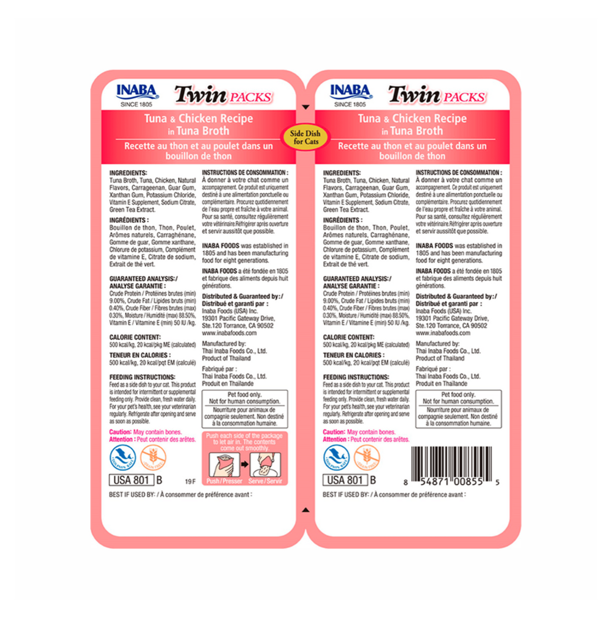 Inaba Twin Packs Pollo y Atún en Caldo de Atún - Alimento para Gatos
