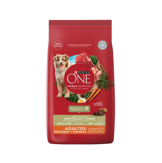 Purina One Adultos Medianos y Grandes Pollo y Carne - Alimento Perros