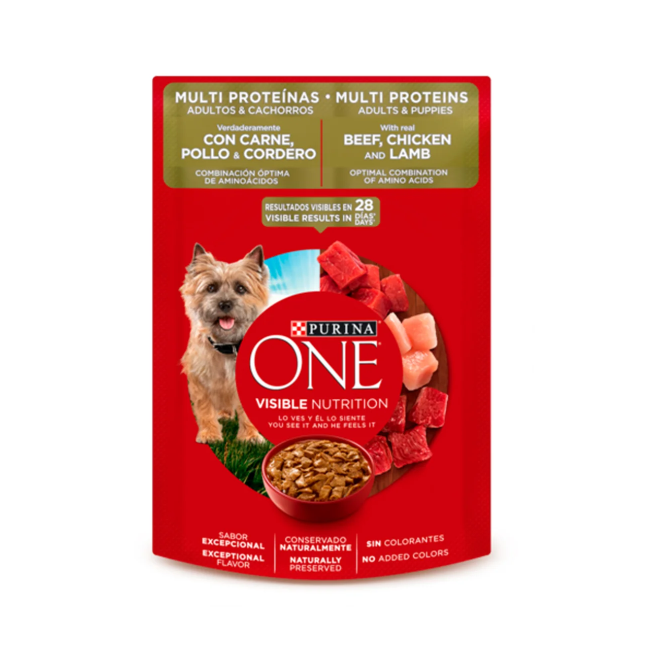 Purina One Multi Proteínas Carne, Pollo y Cordero Perros Adultos y Cachorros - Alimento Húmedo para Perros