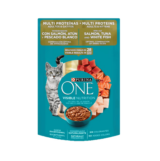 Purina One Multi Proteínas Salmón, Atún y Pescado Blanco Gatos Adultos y Gatitos - Alimento Húmedo para Gatos