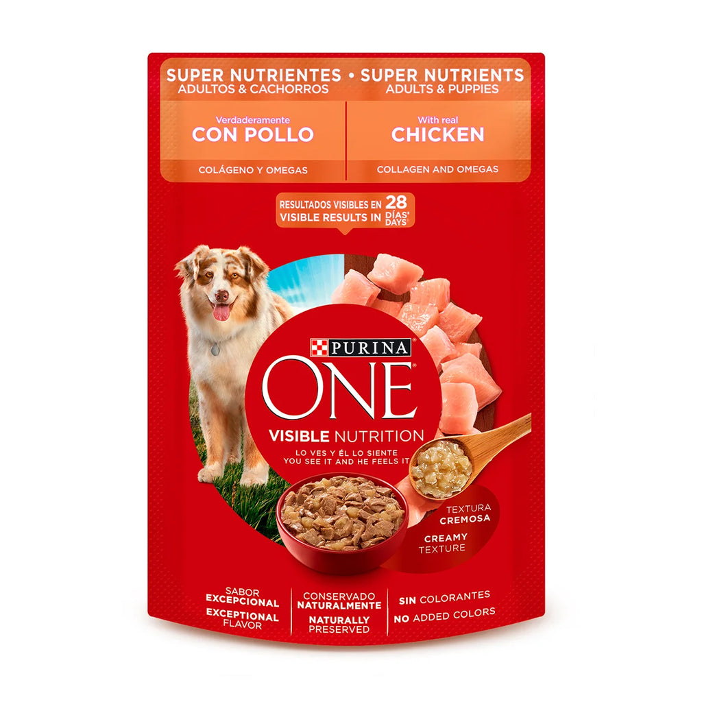 Purina One Super Nutrientes Pollo Adulto y Cachorro - Alimento Húmedo para Perros