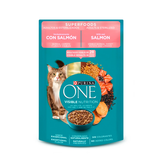 Purina One Superfoods Salmón Gatos Adultos y Esterilizados - Alimento Húmedo para Gatos