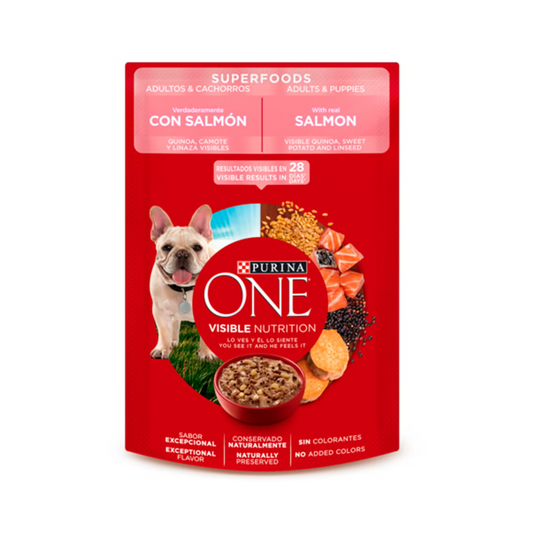 Purina One Superfoods Salmón Perros Adultos y Cachorros - Alimento Húmedo para Perros