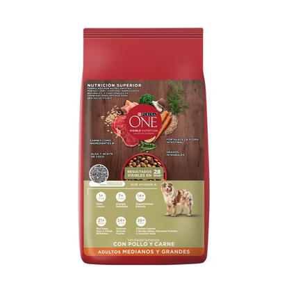Purina One Adultos Medianos y Grandes Pollo y Carne - Alimento Perros