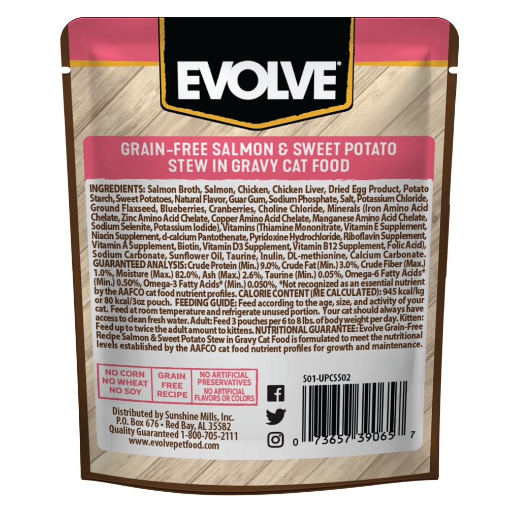 Evolve Cat Grain Free Pouch Salmón y Papa Dulce - Alimento Húmedo para Gatos