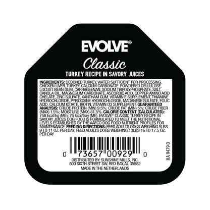 Evolve Classic Crafted Meals Pavo - Alimento Húmedo para Perros