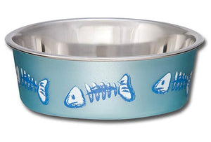 Fish Skeleton Metallic Ocean Blue Bowl - Comederos para Gatos