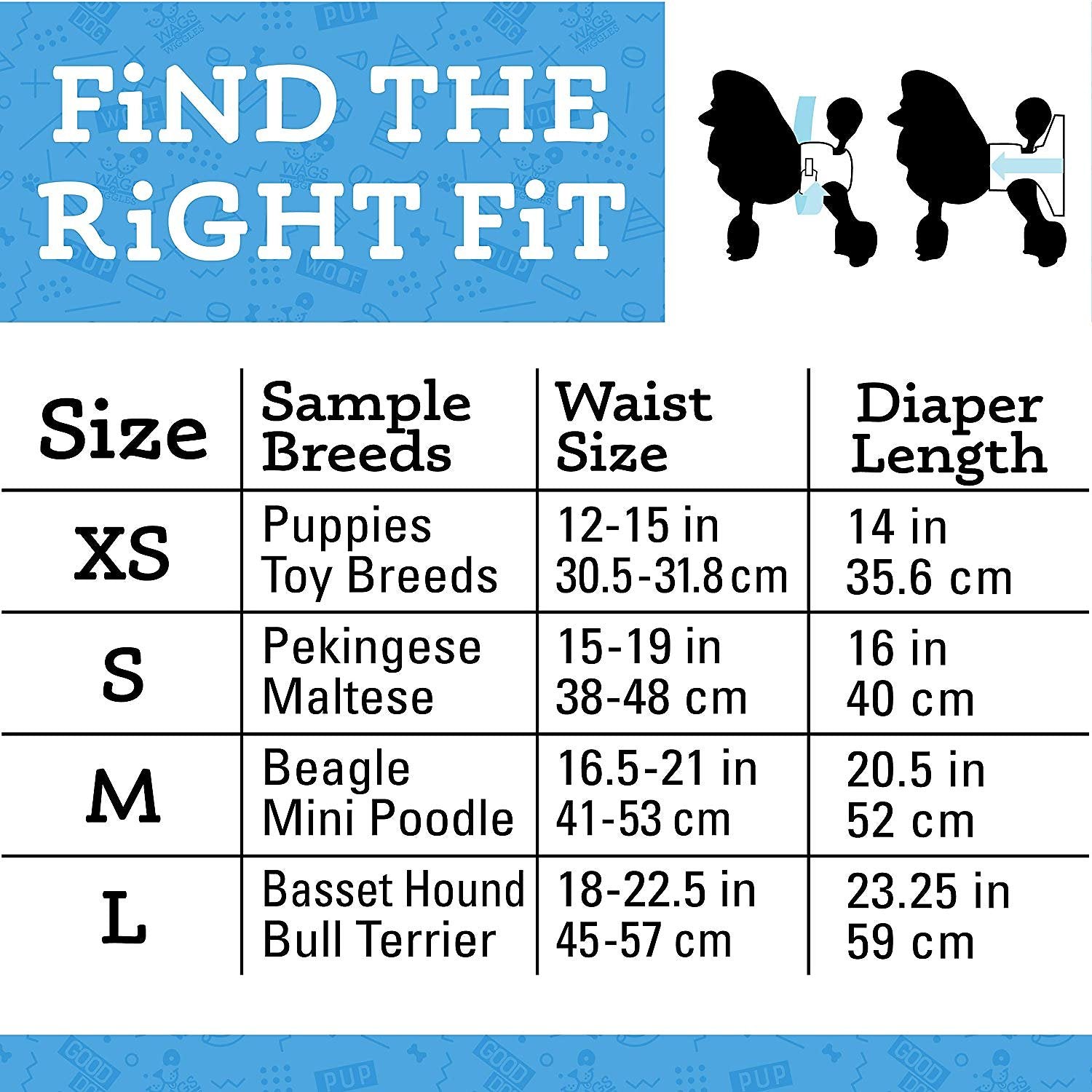 Tabla de Medidas Wags and Wiggles Pañales - Pañales para Perros