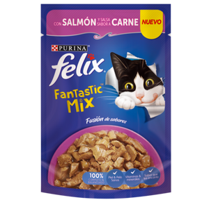 Felix Fantastic Mix Salmón y Salsa Sabor Carne - Alimento Húmedo para Gatos