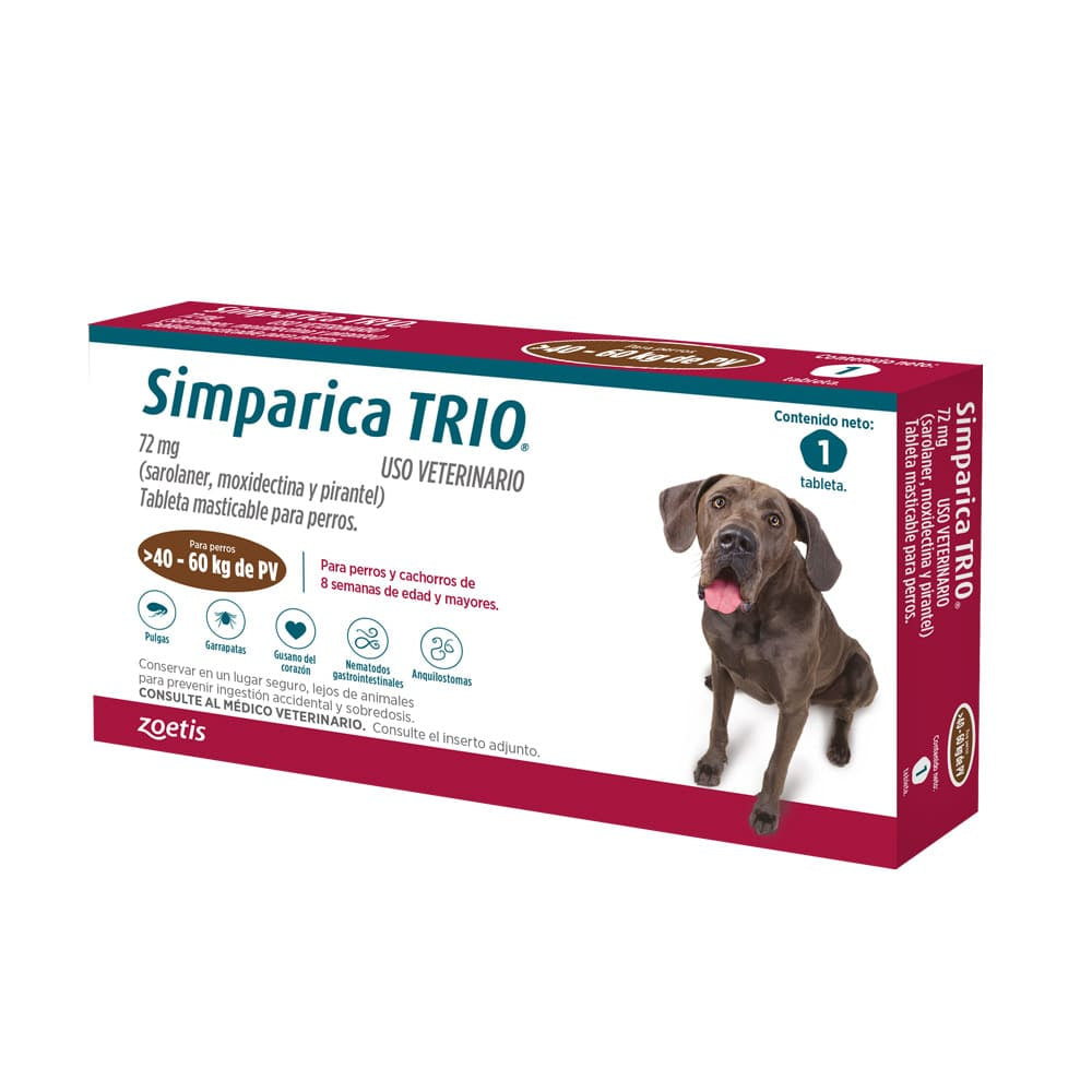 Simparica Trio para Perros de 40 a 60 KG - Antipulgas y Desparasitante para Perros