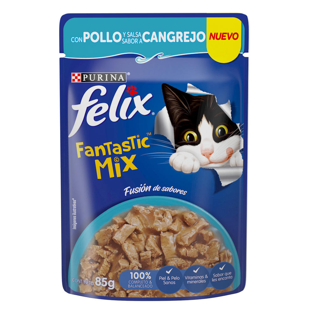 Felix Mix con Pollo y Salsa Sabor a Cangrejo - Alimento Húmedo para Gatos